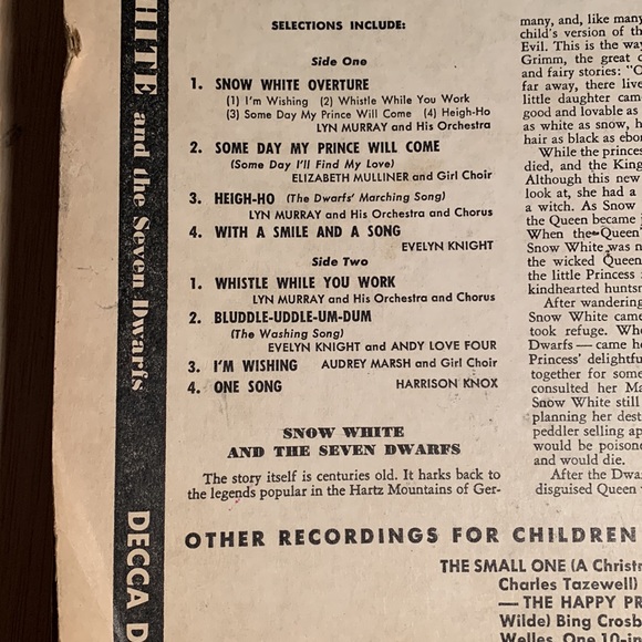 Vintage 40s Snow White & The Seven Dwarfs Decca Vinyl Record Walt Disney defects - Picture 10 of 17